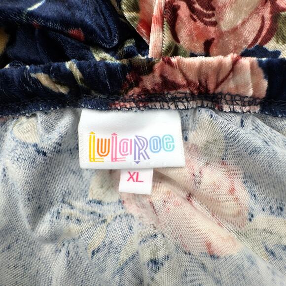 LuLaRoe Cici Crushed Velvet Midi Dress Sz M Navy Floral Off Shoulder Ruffle NWT - Picture 11 of 15